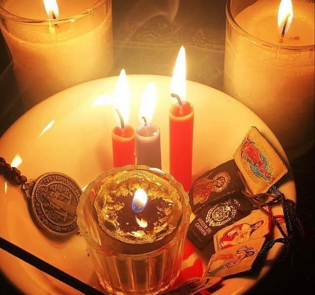 Ritual de amor con velas encendidas sobre un altar